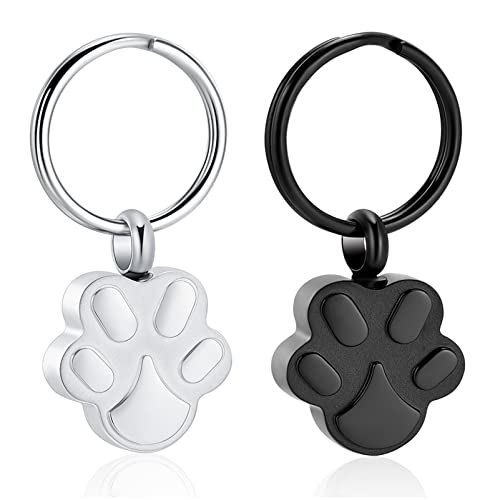 shajwo Paw Print Urn Keychain for Dog Cat 2pcs Silver/Black