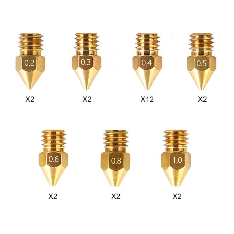 Creality Official MK8 Ender 3 Nozzles 24 pcs 3D Printer Brass Nozzles Extruder for Ender 3 Series and Creality CR-10 0.2mm, 0.3mm, 0.4mm, 0.5mm, 0.6mm, 0.8mm, 1.0mm Printer Nozzle Kit MK8 24P