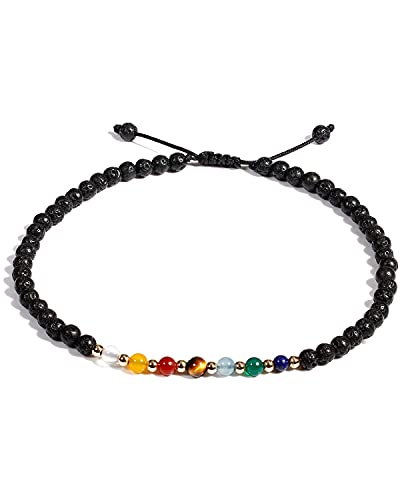 7 Chakra Ankle Bracelets for Women Beach Foot Healing Crystals Lava Rock Essential Oils Diffuser Worry Stone Energy Balancing Meditation Yoga gifts Lava Stone