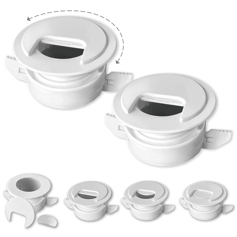 [Australia - AusPower] - 2PK White Patented: Only Cable, Wire, Cord Management Tool-Free Self-Securing/Locking Grommet and with Cap Slider, for Walls, Ceilings, Desks - Used for All Surfaces 3/8" to 1" Thick. Made in USA 2-Pack 