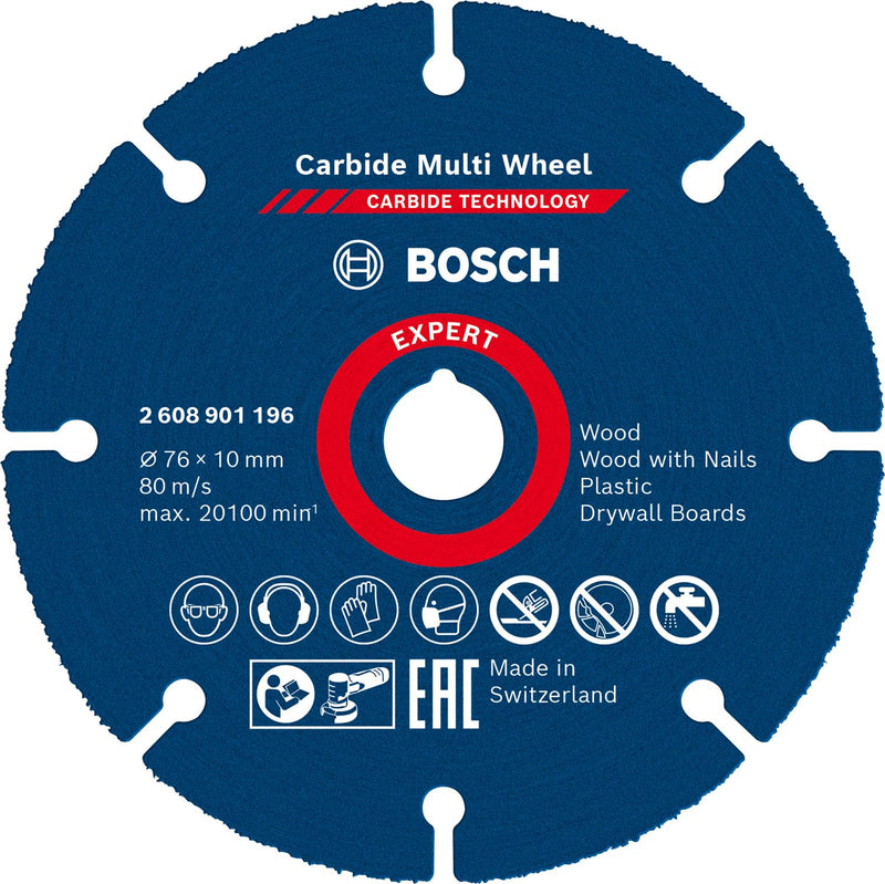Bosch Professional Expert Carbide Multi Wheel Cutting Discs (for Hardwood, Diameter 76 mm, Accessories Mini Angle Grinder) 1 pcs 76 × 10 mm Old Version