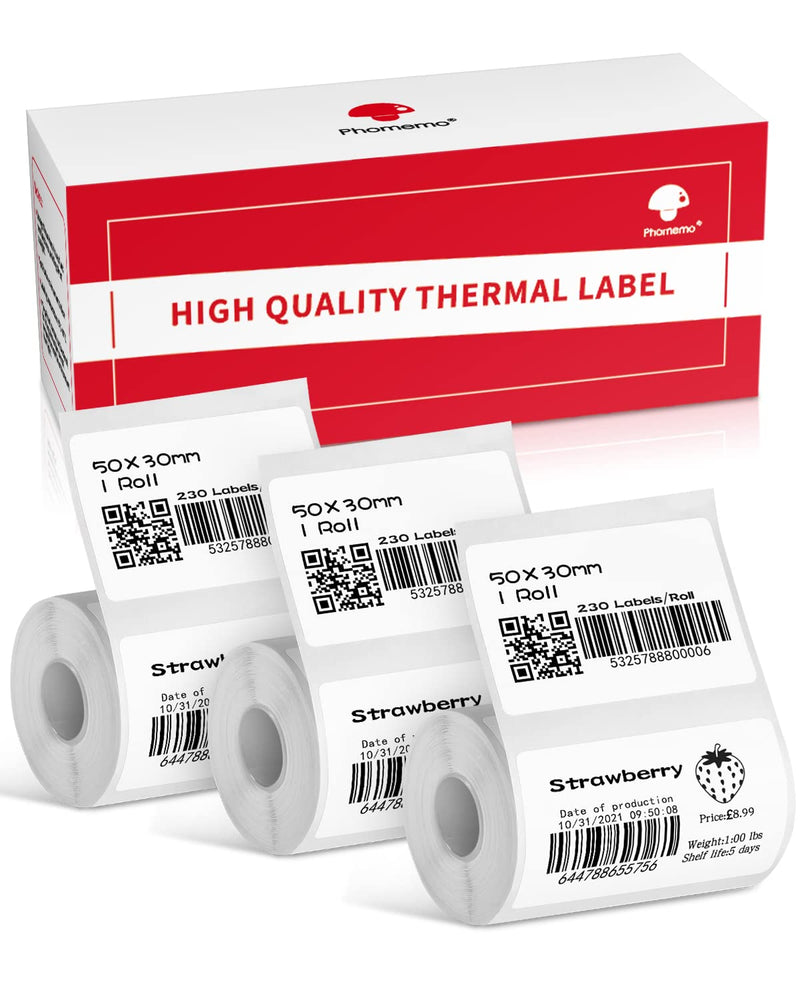 690 pcs Phomemo Thermal Sticker Label, Multi-Purpose Self-Adhesive Tag for M110, M220, M108, M250, M260, M120, M200, M221, M150 Label Maker Machine, 1.96'' x1.18'' (50x30mm), Black on White 1.96'' x 1.18'' (50mm x 30mm)