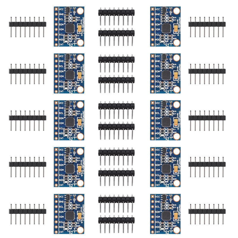 10pcs GY-521 MPU-6050 MPU6050 3 Axis Accelerometer Gyroscope Module 6 DOF 6-axis Accelerometer Gyroscope Sensor Module 16 Bit AD Converter Data Output IIC I2C for Arduino