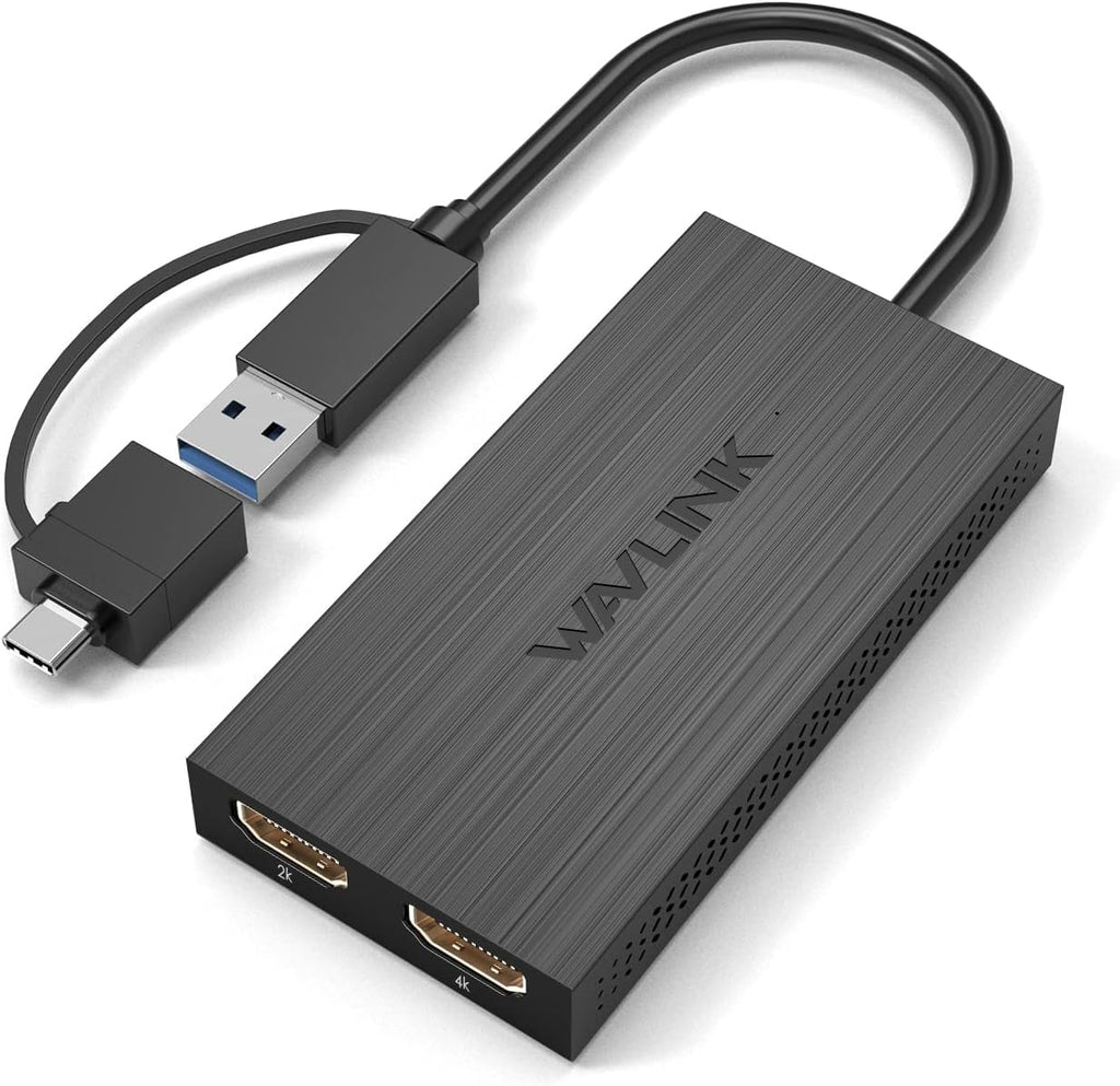 [Australia - AusPower] - WAVLINK USB 3.0 or USB C to HDMI Adapter for Dual Monitors, Universal Video Graphics Adapter for Mac and Windows, Thunderbolt 3/4, USB 3.0 or USB-C, 1080p@60Hz USB to Dual HDMI 