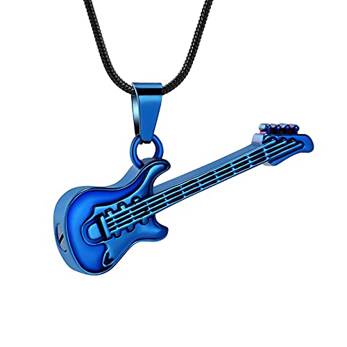 memorial jewelry Musical Instrument Cremation Necklace for Women&Men Guitar Urn Necklace for Ashes Blue