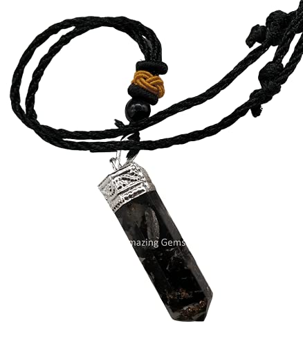 Amazing Gemstone Black Tourmaline Crystal Pencil Point Orgone Pendant Necklace with Adjustable Cord - Natural Healing Crystals and Stones for Men, Women