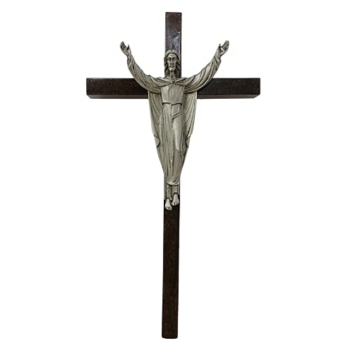 Needzo Risen Christ Crucifix, Wooden Wall Cross for Home or Chapel Sanctuary Decoration, Hanging Religious Decor House Warming Gift, 10 Inches