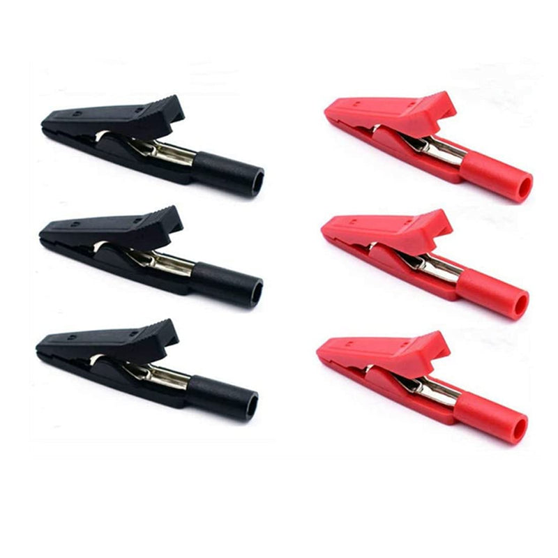 [Australia - AusPower] - 6Pack Red and Black Insulated Safety Multimeter Test Leads Alligator Clips Electrical Mini Test Crocodile Clamp Clips with 2mm Banana Jack for 2mm Test Probe & 2mm Banana Plug Connectors 