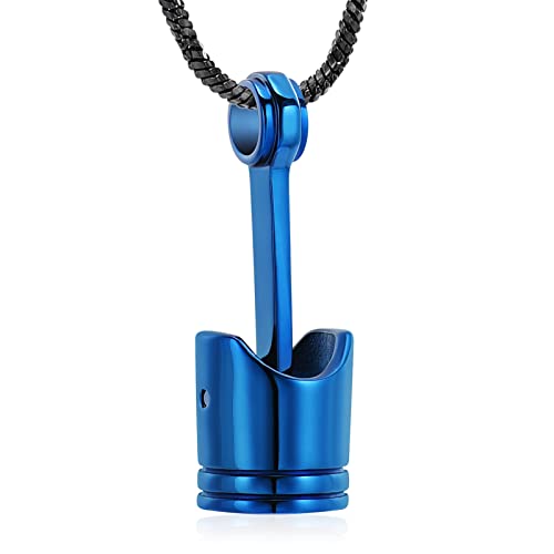 Yinplsmemory Mens Cremation Jewelry Motor Piston Urn Necklace for Ashes Keepsake Memorial Ashes Jewelry for Human/Pet Ashes blue