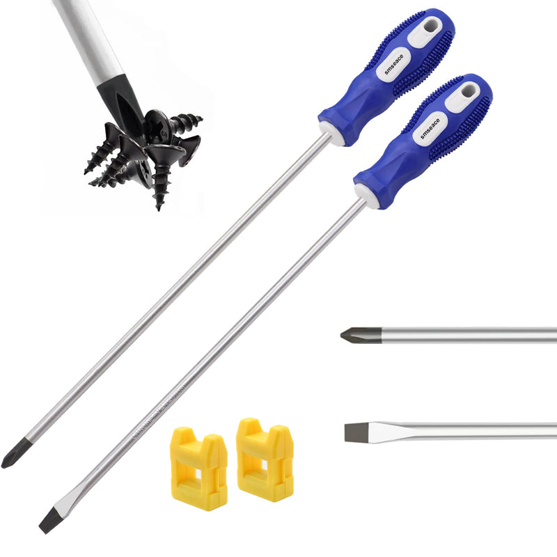 [Australia - AusPower] - smseace 12INCH-2 Packs Slotted And Phillips Screwdriver Set 12 "(PH2), Long Flat Blade Screwdriver And Cross-head Screwdriver, Magnetic Extended Screwdriver With Rubber Handle.E-007-2P 