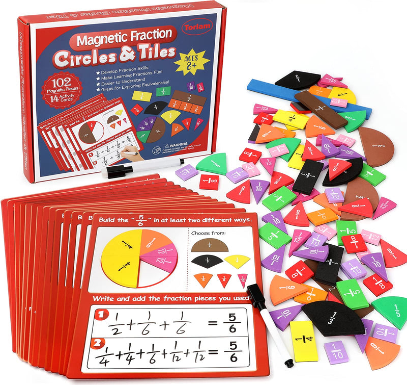 [Australia - AusPower] - Magnetic Fraction Tiles & Fraction Circles Activity Set - Math Manipulatives for Elementary School - Fraction Magnets & Resources - Fraction Strips & Bars 