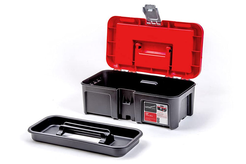 13-inch Sturdy Toolbox - 3 Compartments, Removable Tool Tray - Strong Lid, Easy Grip Handle - Made of Polypropylene Plastic Black 13 In