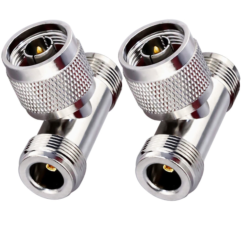 [Australia - AusPower] - TUOLNK 2 Pack N-Type Male to Dual 2 N-Type Female Triple Tee Connector N Type Coax Adapter T Shape 3-Way Splitter for Extension Cable T Type Triple 
