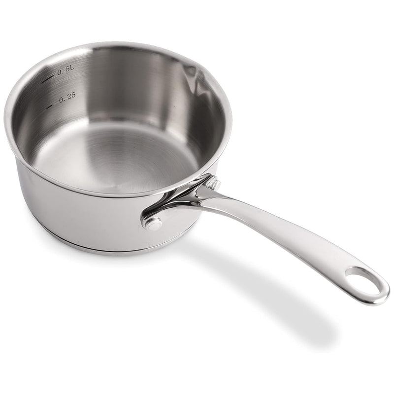 DEAYOU 18/10 Stainless Steel Butter Warmer Measuring Pan, 0.5-Quart Milk Warmer Pot with Dual Pour Spouts, 17OZ Small Sauce Pan for Stove Top, Chocolate Melting, Coffee Tea Soup Warming