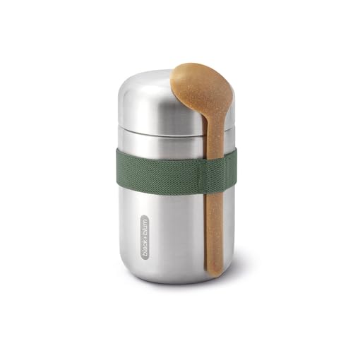BLACK + BLUM Vacuum Food Flask | Leak Proof Insulated Stainless Steel Lunch Container with Ladle Spoon for Hot and Cold Food | Travel, Office Lunch Box for All Ages | Olive 13.5 oz / 400 ml
