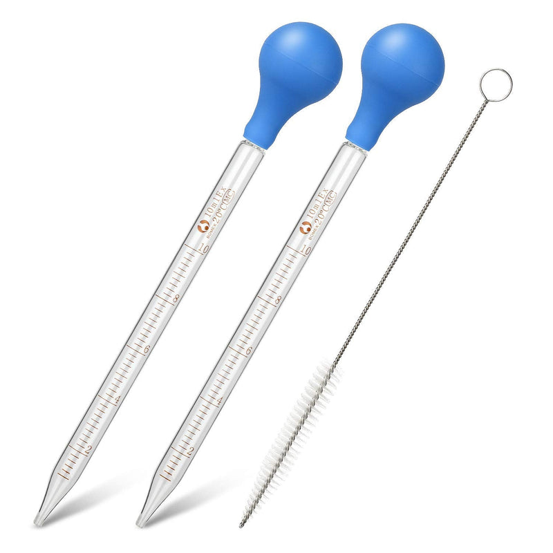[Australia - AusPower] - 2Pcs Glass Graduated Dropper Pipette for Liquid Essential Oil, 10ml Lab Dropper Pipettes Transfer with Rubber Cap and 1Pc Cleaning Brush 2 pcs 