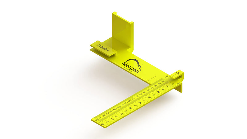 Kiwi Vision® Morgan™ Square Yellow 8-inch: Single Motion Measuring & Marking, Centerline Mark, Tongue is 1 1/2, Pencil Holder, 1 1/2 Mark for Openings, Imperial and Metrics, Tape Measure Mount
