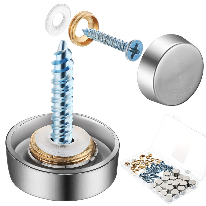 [Australia - AusPower] - 32 Pieces Mirror Screws Decorative Cap Stainless Steel Screw Cover Screw Covers Decorative Caps Mirror Fasteners Decorative Mirror, Sign Advertising Hardware, Nails, Construction 