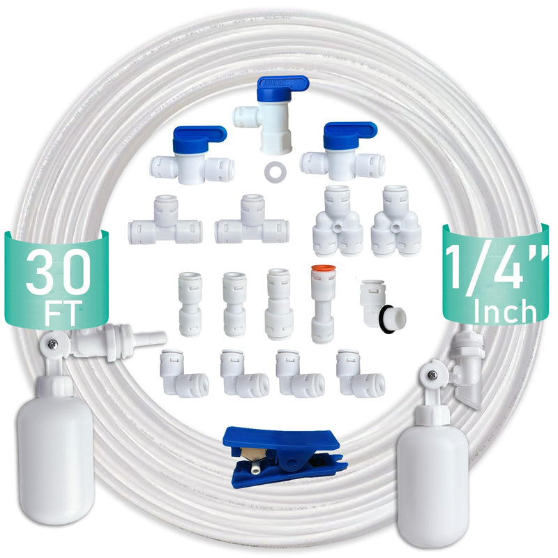 ESHIONG NSF Certified 1/4" O.D. Push to Connect Fittings for RO (Reverse Osmosis) Water Filter（with water float ball valve）19 pcs+30 feet 1/4" Water tubing. 1/4" Float Ball Valve Kit