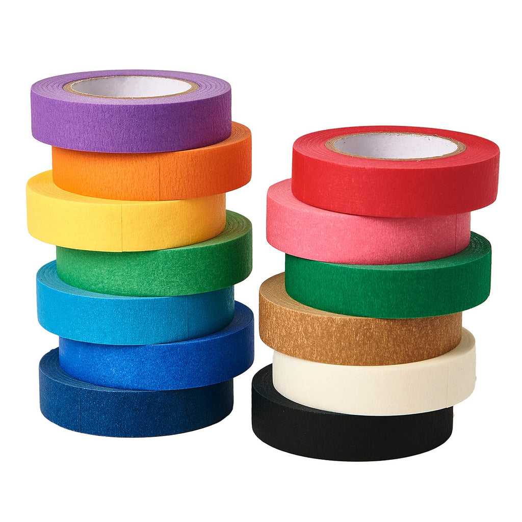 1/2" Colored Masking Tape - 12 Pack Colored Painters Tape for Arts and Crafts, Artist Tape, Paper Tape, Masking Tape, Colored Tape, Colorful Tape, Drafting Tape, Craft Tape, Labeling Tape