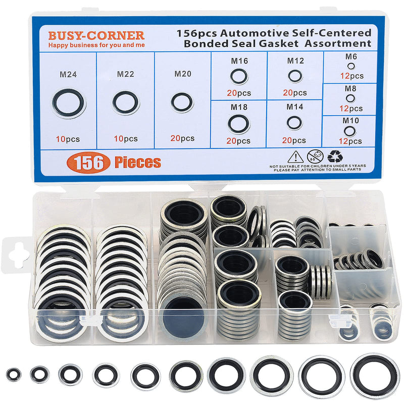 [Australia - AusPower] - 156 Pieces Bonded Seal Dowty Washer,Automotive Self-Centred Dowty Seal Gasket Assortment,10 Metric Sizes,from M6 to M24 (Metric) 