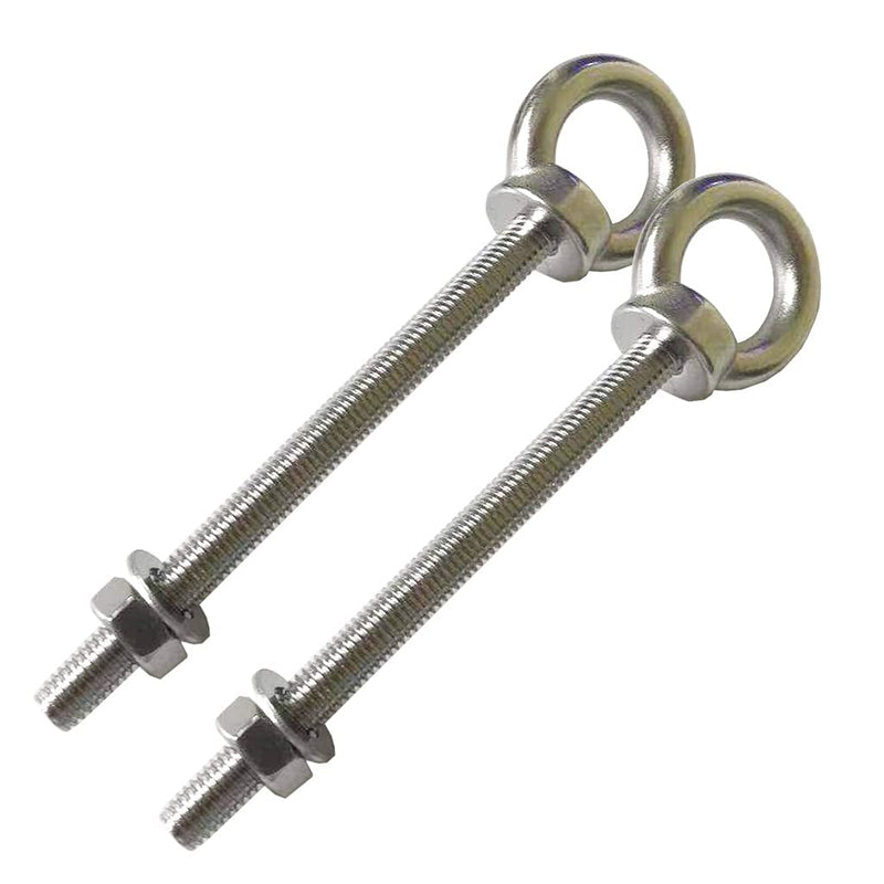 [Australia - AusPower] - Shoulder Eye Bolt, 2 Pack M8 Stainless Steel Eye Bolts 4" Heavy Duty EyeBolts Screws in Eye Hooks with Washer and Nuts for Lifting and securing Cables Wires, Long Shank Thread Length 100mm 2pcs 