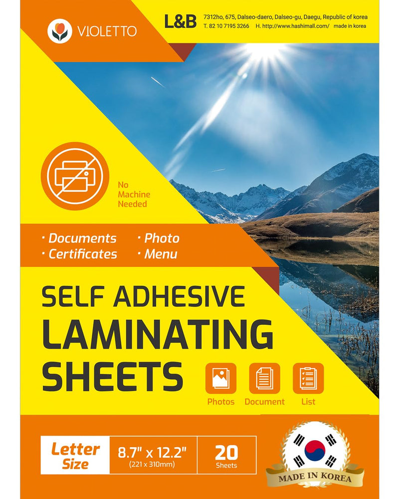 [Australia - AusPower] - [VIOLETTO] 20 Sheets - Self Adhesive Laminating Sheets for Ultimate Protection. No Machines Needed, 4 Mil Thickness, 8.5 x 11 Inches. Effortless, Durable & Perfect for Documents & Photos. 