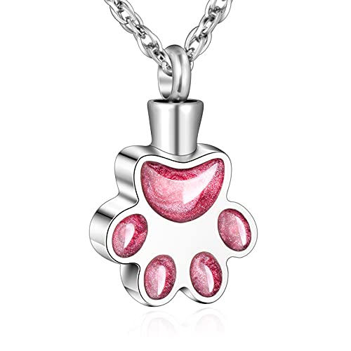 abooxiu Paw Print Urn Necklace for Ashes Cremation Necklace for Pet Ashes Stainless Steel Ash Necklace Memorial Ash Holder Pink