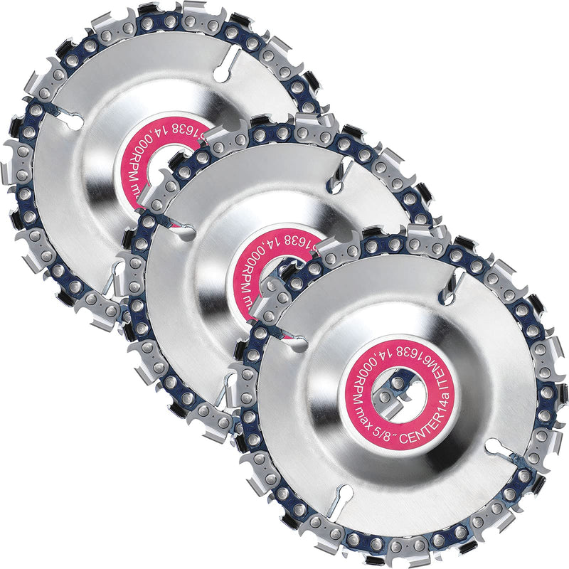 [Australia - AusPower] - 3 Pieces 5/8 Inch Wood Carving Chain Disc 4 Inch 22 Teeth Saw Blade Grinder Wood Carving Disc for 4 Inch/ 4-1/2 Inch Angle Grinder Grinding Shaping Attachment Circular Chainsaw Wheel 