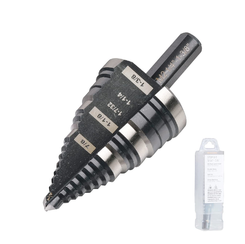 [Australia - AusPower] - 1/4 to 1-3/8 Inch Step Drill Bit Straight Grooved Double Fluted, M2 High Speed Steel Drill bits for Hole Drilling in Stainless Steel, Copper, Aluminum, Wood, Plastic 1/4" - 1-3/8"?Straight) 