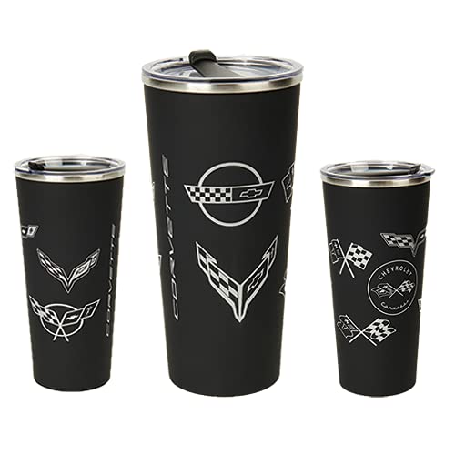 Corvette C1-C8 Generations Stainless Steel Tumbler Mug - Travel Coffee Cup (Black) (Sold Individually) Black