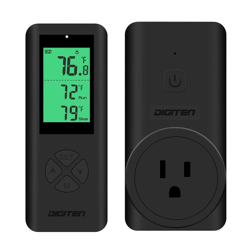 [Australia - AusPower] - DIGITEN Wireless Thermostat Plug-in Temperature Controller Outlet Remote Control Built in Temp Sensor Thermometer Heating Cooling Mode for Fan Heater Greenhouse Home Brew Reptile, Black 