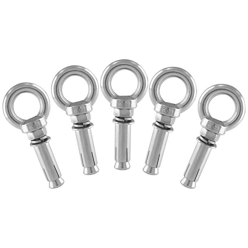 [Australia - AusPower] - 5PCS M8 x 50mm Ring Lifting Expansion Eyebolt Bolt Screw, 304 Stainless Steel Wall Concrete Brick Anchor Bolt 