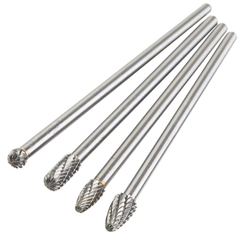[Australia - AusPower] - 6-Inch Long Carbide Rotary Burr Set 6 mm (0.25 inch) Shank Long Reach Double Cut Tungsten Carbide Rotary File Set Fits Rotary Tool for Woodworking Drilling Carving Engraving, 4pcs 