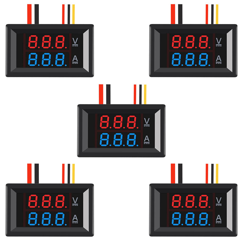 [Australia - AusPower] - 5pcs 0.28" LED Voltmeter Ammeter, Red and Blue Digital Multimeter Display Voltage Current Tester,DC 0-100V 10A Detector Voltage Current Meter Panel Amp Volt Gauge 