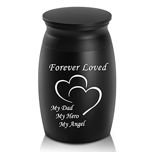 Urns for Dad Ashes, 2.8“ High Small Cremation Urns, Miniature Personal Decorative Urn, Handcrafted Beautiful Peaceful Mini Keepsake Urn, Engraved Forever Loved & Double Heart Urn for Sharing Dad keepsake