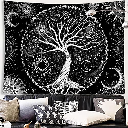 Spenlife Tree of Life Tapestry Black and White Tapestry for Bedroom Spiritual Aesthetic Tree Tapestries Aesthetic Tapestries Wall Hanging for Bedroom Black 60×80 Inches 80"L x 60"W Black Gold