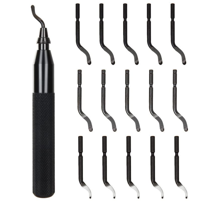 [Australia - AusPower] - Deburring Tool with 15pcs Extra Rotary High Speed Steel Blades, Deburr Cutters Deburring Tool Kit for 3D Printing, Resin, Plastic, Metal, Copper, PVC Pipe (Black) 