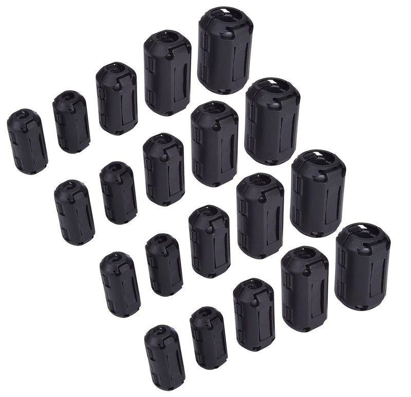 [Australia - AusPower] - Ferrite Ring Core Ferrite Beads Clip RFI EMI Noise Suppressor Anti-Interference Cable Clip for 3.5mm/ 5mm/ 7mm/ 9mm/ 13mm Diameter Cable, Black (20) 20 