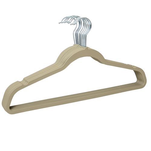 CONCEPTS 10 Pack Taupe Rubber Coated Plastic Hangers, Non Slip Plastic Coat Hangers,Strong & Durable, Ultra Slim Space Saving, 360° Swivel Hook, Anti Slip Rubber Hanger, Rubberized Hanger 17.75 Inch