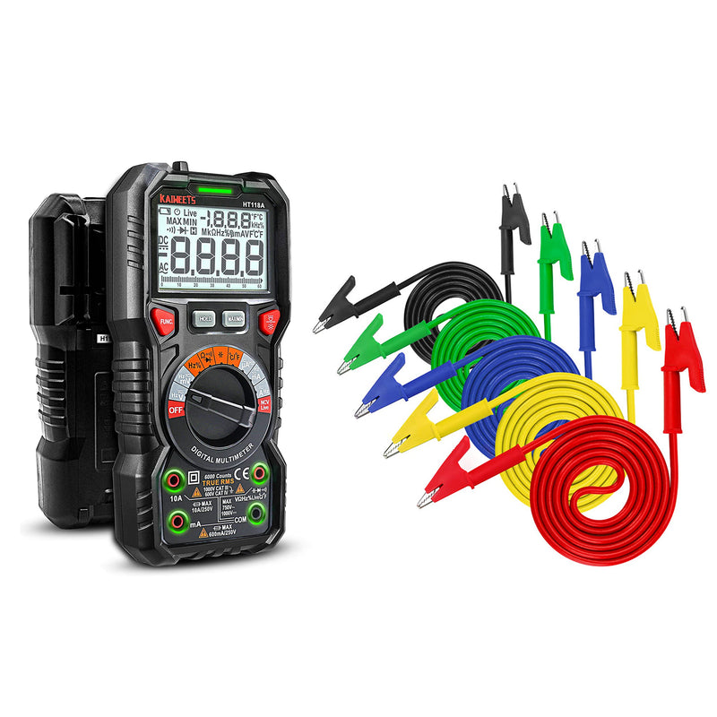 [Australia - AusPower] - KAIWEETS Digital Multimeter TRMS 6000 Counts Ohmmeter with 5PCS Alligator Clips Electrical Test Leads Set, Multimeter Measures Voltage Current Amp Resistance Diodes Continuity Duty-Cycle Capacitance T 