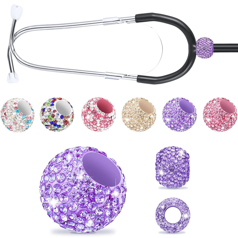 Hicarer 6 Pieces Stethoscope Decorations Stethoscope Charms Crystal Bling Round Charm for Nurses Doctors Veterinarians Technicians