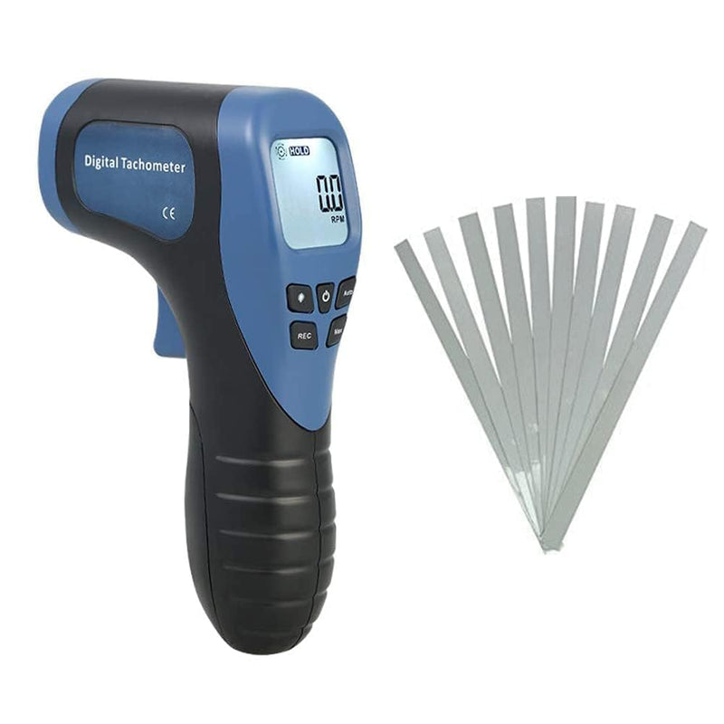 [Australia - AusPower] - Handheld Digital Laser Tachometer Non-Contact RPM Meter Motor Speed Gauge Gun Measuring Range: 2.5-99999RPM with 10 Reflective Tapes Blue with Reflective Tapes 