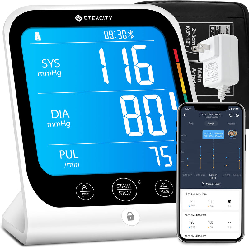 [Australia - AusPower] - Etekcity Smart Blood Pressure Monitor for Home Use, FSA HAS Store Eligible, Cuff for Standard Large Size Adult Arms, Bluetooth BP Machine with Data Storage, Diagnostic Kit, Family Supplies & Equipment New 