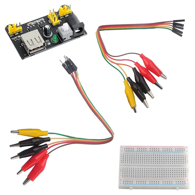 [Australia - AusPower] - 400 Tie Point Interlocking Solderless Prototype Breadboard + MB102 Power Supply Module 3.3V 5V + Alligator Clip to Jumper Wire 20cm Male Female 