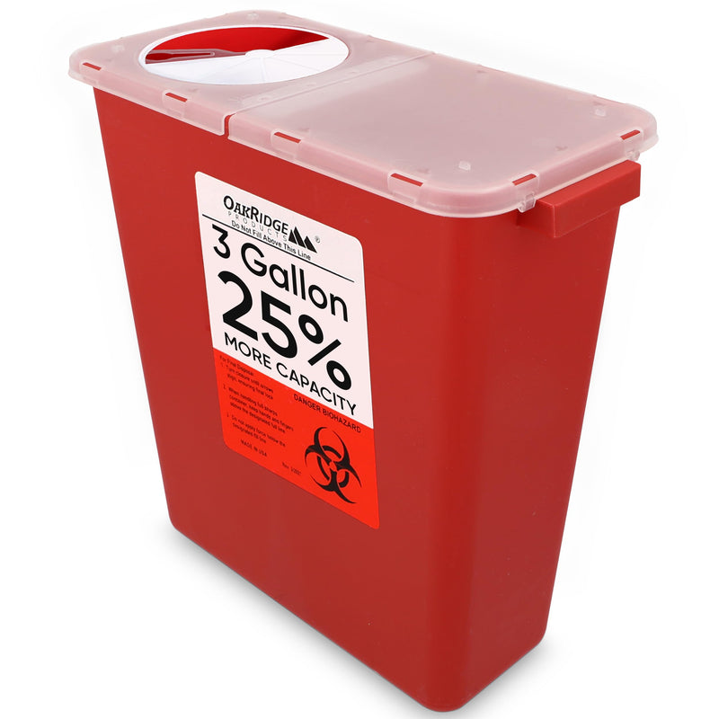 [Australia - AusPower] - Oakridge Products Large Sharps Container for Home Use and Professional 3 Gallon (1-Pack) with Rotating lid, Biohazard Needle and Syringe Disposal, CDC Certified 1 
