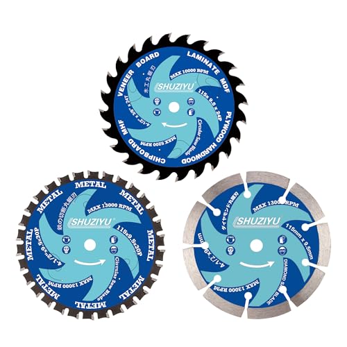 SHUZIYU 115 mm Stone Working. Woodworking, Steel Circular Saw Blade 3-Piece Set, Centre Hole 9.5 mm, Cordless Saw Accessories, Granite, Marble, Concrete Cutting 3er-SET