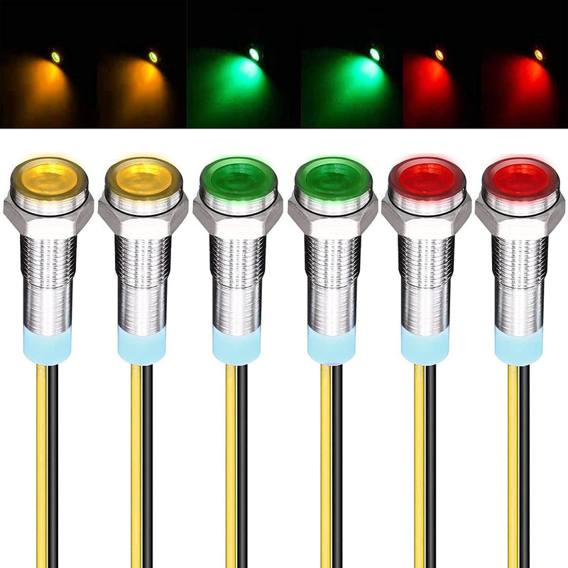 GUUZI 6pcs 220V-230V AC 6 mm LED Panel Pilot Dash Warning Light Indicator Light Lamp Pilot Dash Bulbs Directional (Red/Yellow/Green) Red/Yellow/Green. 220V