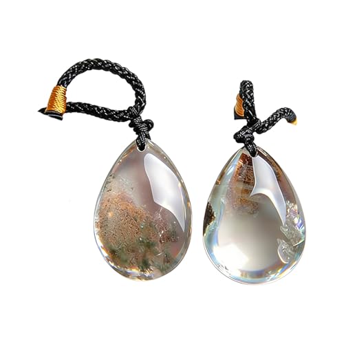 Acxico 2pcs Natural Ghost Phantom Quartz Crystal Gems Specimen Healing Pendant Necklace Gift