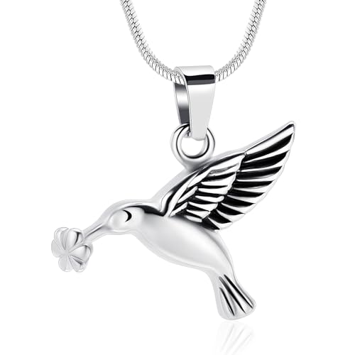 Hummingbird Cremation Urn Necklace for Ashes Stainless Steel Memorial Cremation Jewelry Ashes Holder for Loved One Funeral Souvenirs Silver